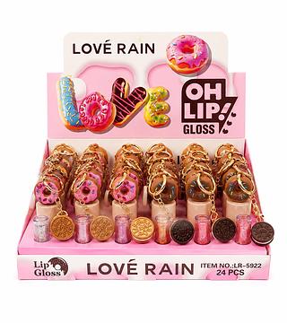LOVE RAIN LIP GLOSS CHAVEIRO BISCOITO + DONUTS 24PCS