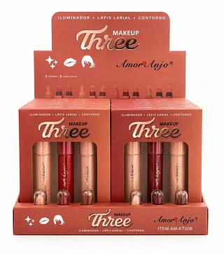 AMOR ANJO ILUMINADOR , LAPIS LABIAL , CONTORNO MAKEUP THREE