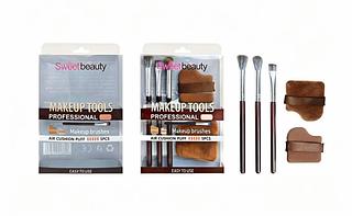 KIT Pincéis SWEET BEAUTY 5 PEÇAS POR KIT /(DÚZIA)- 3 PINCÉIS PARA SOMBRA + 2 ESPONJAS PARA PÓ