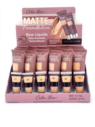 Base Líquida Feels cor 01 a 06 (30ml)/ Color Lore-(24pçs)- Efeito Aveludado, textura Mousse